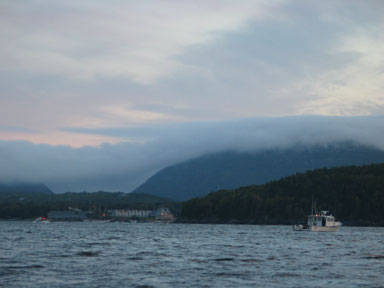 Morning fog over Bar Harbor